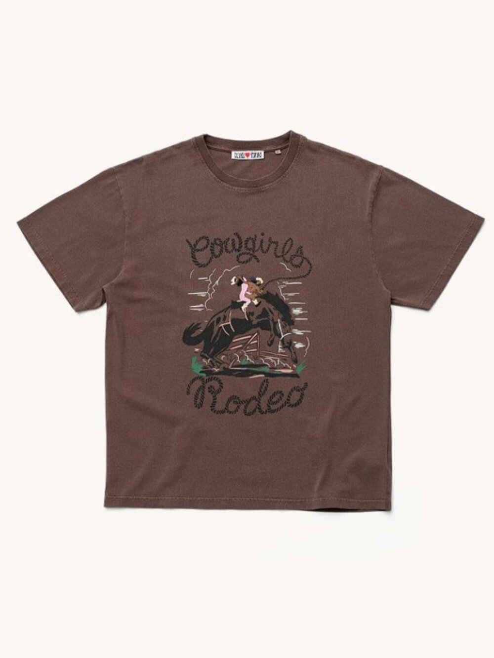 CARNE X SIMONS Women's Cowgirls Ride Too T-Shirt Size 10 in Cold Brown